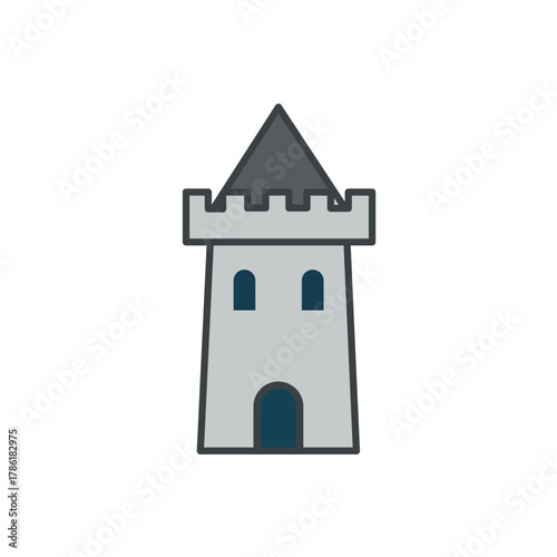 Vector illustration of a medieval castle turret or tower, symbolizing protection, history, architecture, security, and fantasy.