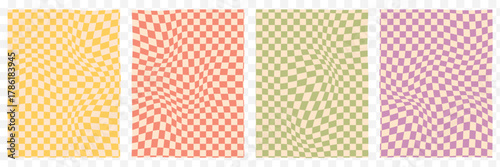 Colorful trendy checkerboard square seamless pattern collection. Set of geometric modern pastel square background in vintage style. Funky hippie fashion textile print, retro background. Vector EPS 10.
