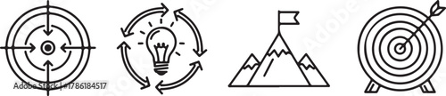 Set of four icons representing goals, ideas, achievement, and success
