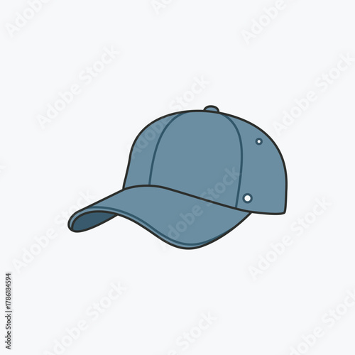 Vector illustration of a classic blue baseball cap, symbolizing casual fashion, sports, headwear, outdoors, and personal style.