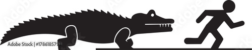 Silhouette of a man running away from an alligator isolated on transparent background