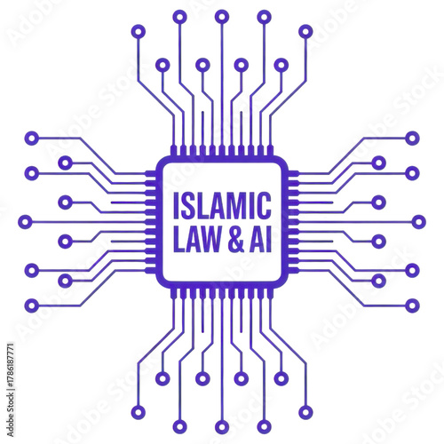Islamic law and ai represented as a computer chip circuit diagram