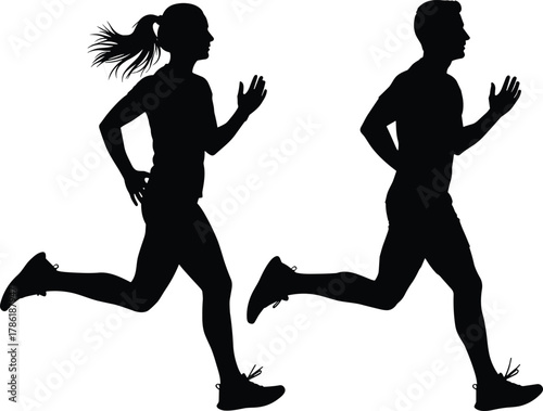 Silhouette, runners, jogging, fitness, motion, athletic, outdoor, exercise, sport, sprinting, training, health, active, duo, movement, running, people, dynamic, workout, speed