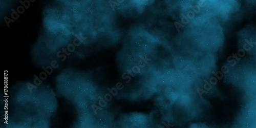 Blue powder dust smoke on black background. abstract background. Space of night sky with cloud and stars. Nebula and galaxies in space. Abstract cosmos background.