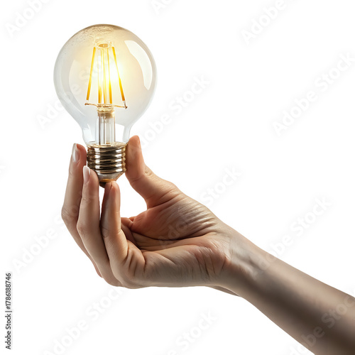 hand with light bulb ,isolated on transparent png
