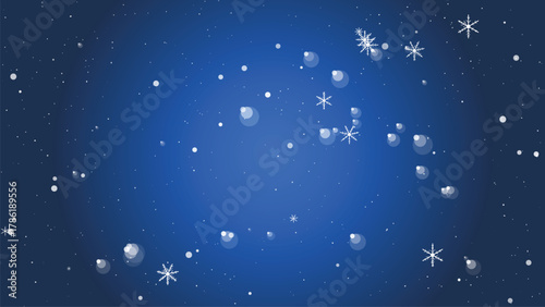 Snowflakes and snowballs falling on a blue background for winter season