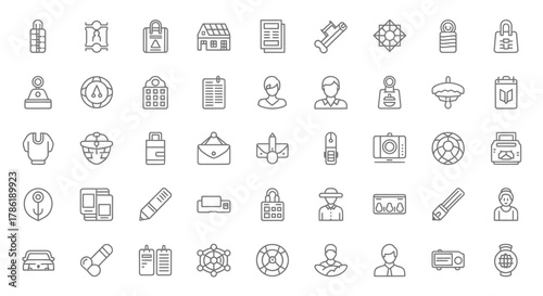 Collection of Minimalist Line Icons Representing Various Objects and Concepts