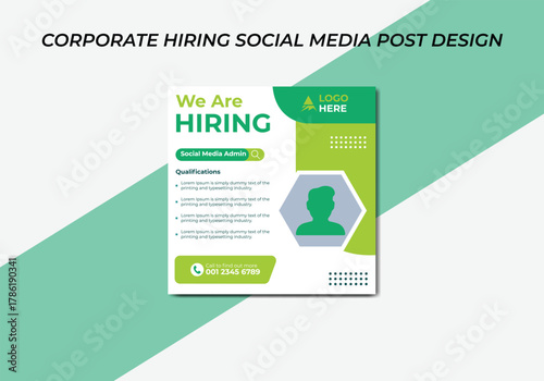 Hiring corporate social media agency banner or instagram post template. Instagram post social media banner template for Hiring.
