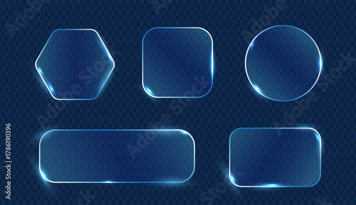 Transparent glassmorphism shapes collection with neon light