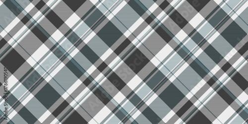 Line background pattern tartan, herringbone textile seamless texture. Order check plaid vector fabric in white and grey colors.