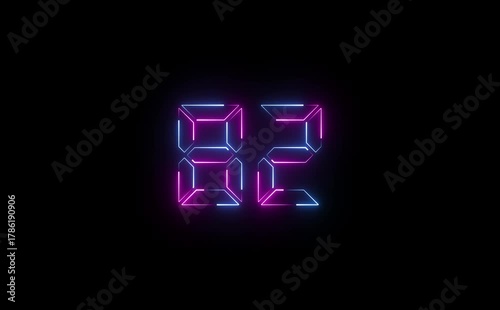 Glowing neon eighty two number display against a dark background with vibrant pink and blue hues
