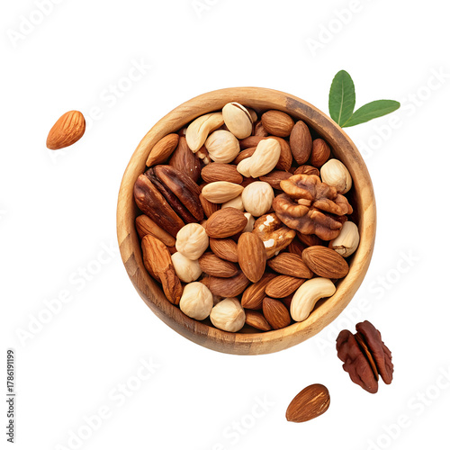 almonds in a bowl ,isolated on transparent png