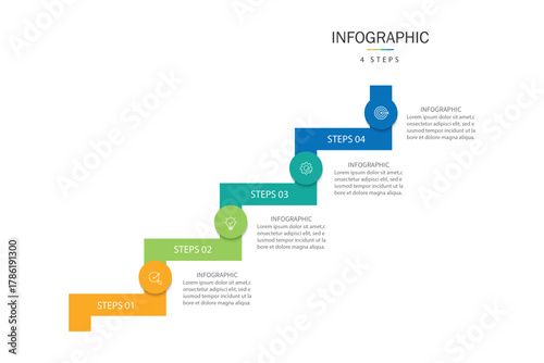 Infographic ladder 4 steps to success growth archetype. Business process. Vector illustration.
