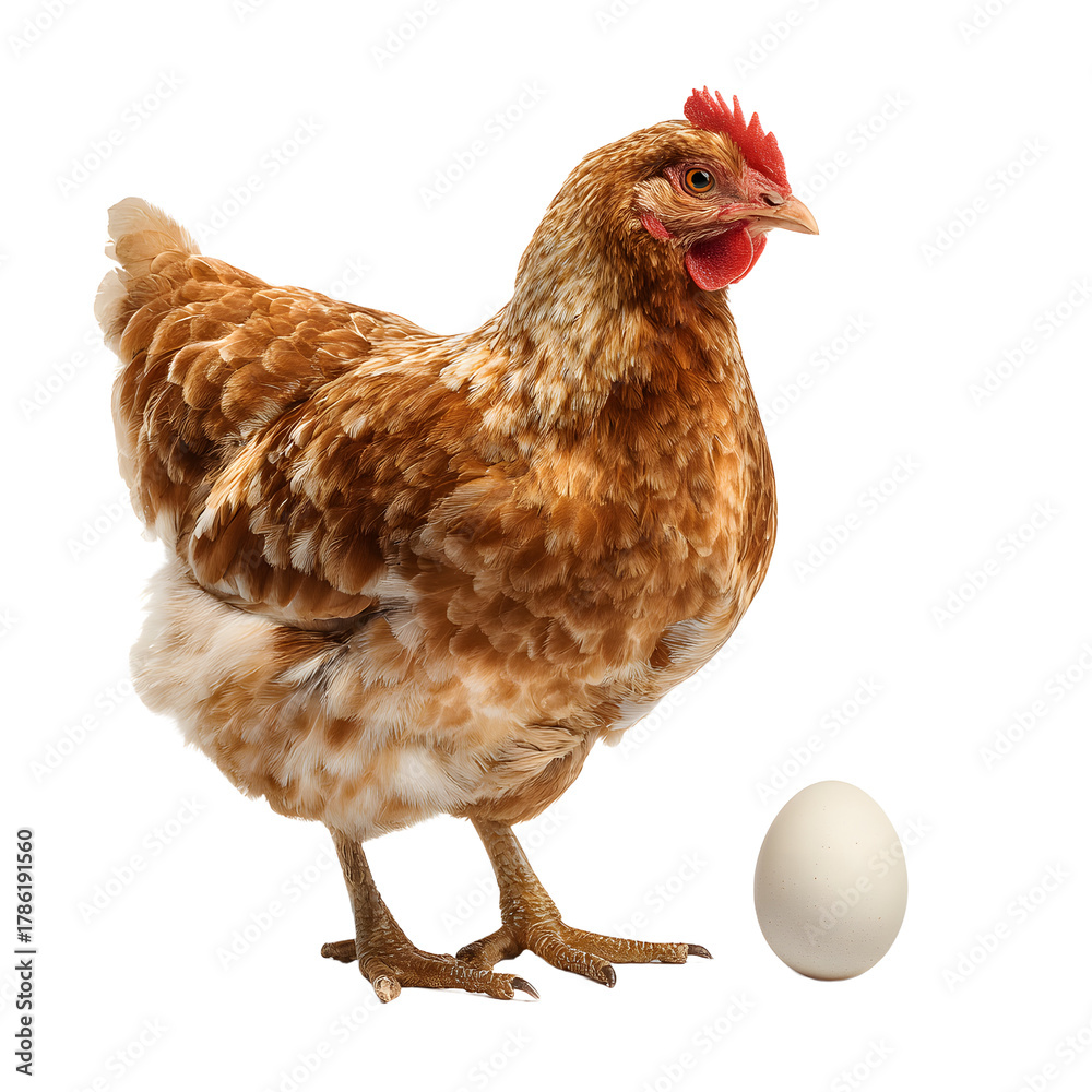 Fototapeta premium Proud Brown Chicken Standing Beside Fresh Egg