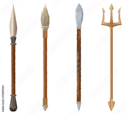 detailed vector illustration showing a variety of fantasy and ancient weapons and shields the image features swords, axes, hammers, spears, and torches