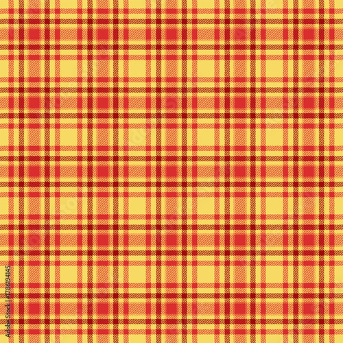 Cell textile texture check, strong background pattern fabric. Japanese seamless tartan vector plaid in red and yellow colors.