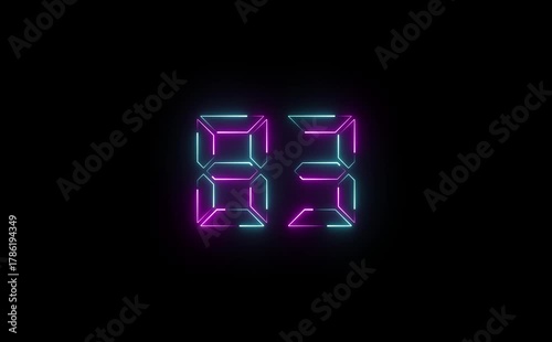 Illuminated eighty three number display with neon glow against a stark black background design style