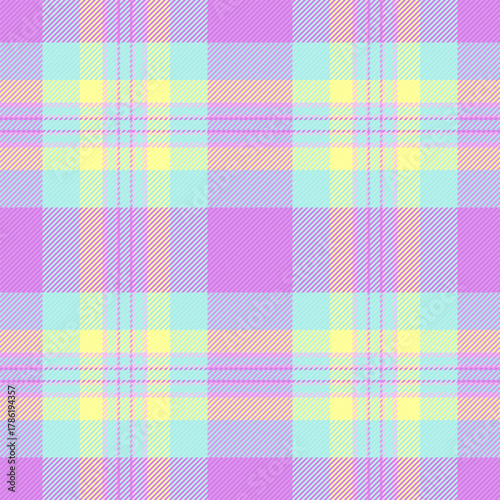 Expensive texture plaid fabric, thin check background textile. Guy vector pattern tartan seamless in light and purple colors.