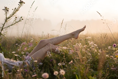 A bee rests on a white daisy in a field of flowers.