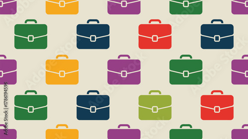 Vibrant, colorful briefcases arranged in a modern, repeating pattern perfect for business and professional designs