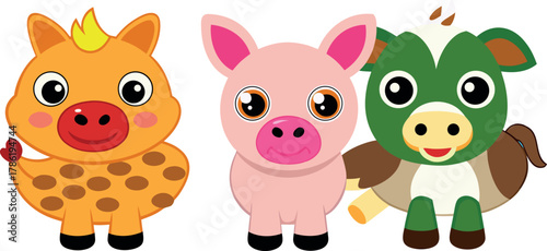 pig cartoon illustration, cute farm animal vector, adorable pig artwork, happy pig character design, children animal cartoon, pink pig drawing, family farm pig, barnyard animal illustration, playful p