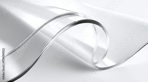 A close-up view of a transparent, pliable plastic sheet, rolled to show its curves and transparency