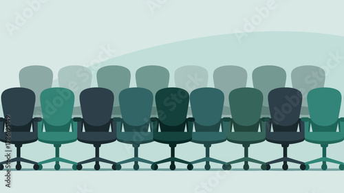 Modern office chairs arranged in a professional setting symbolizing teamwork, recruitment, or meeting preparation