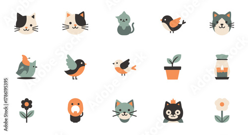 Collection of minimalistic animal and nature illustrations providing whimsical aesthetic for