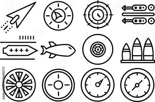 Speed and Performance Line Icons Set – Automotive Dashboard, Data Analytics, Velocity Symbols Vector
