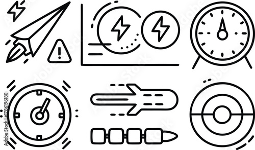 Speed and Performance Line Icons Set – Automotive Dashboard, Data Analytics, Velocity Symbols Vector