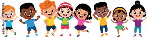 jumping kids illustration, happy children artwork, joyful kids vector, playful child design, fun happiness cartoon, active children illustration, kids dancing vector, cheerful children cartoon, lively