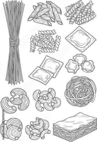 Collection of Assorted Pasta Shapes and Ravioli and Lasagna Sheets for Culinary Delights and Italian Cuisine Adventures