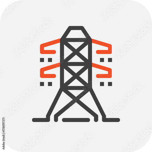 Modern electricity tower flat line vector illustration icon design concept. Icon for mobile and web graphics. Flat symbol, logo creative concept. Simple and clean flat pictogram