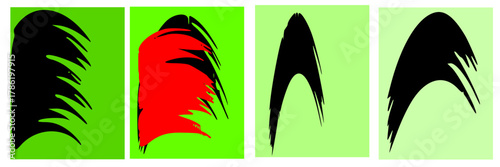 Abstract Neon Green and Black Dynamic Paint Brush Strokes, Vibrant Graphic Vector Background and Elements Set, Modern Art.