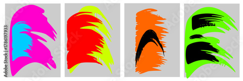 Abstract Neon Brush Stroke Art Set, Vibrant Dynamic Graphic Design Elements, Bold Modern Paint Splatter Background.
