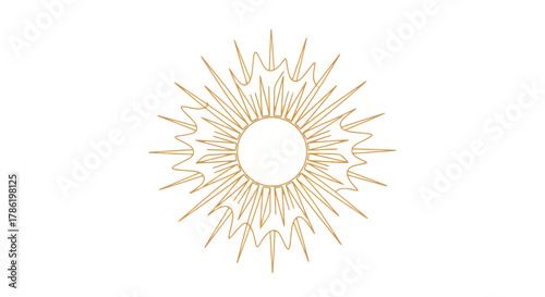 Minimalist golden sunburst frame on a white background radiates warmth and elegance through its