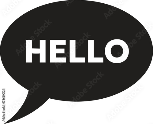 Black Speech Bubble with White Hello Word Design for Communication and Connection