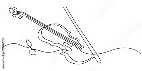 Violin continuous one line drawing. Classic violin music instrument single line art illustration. Editable vector, Violin One Line Drawing Silhouette Set | Musical Instrument Art Minimal Violin.