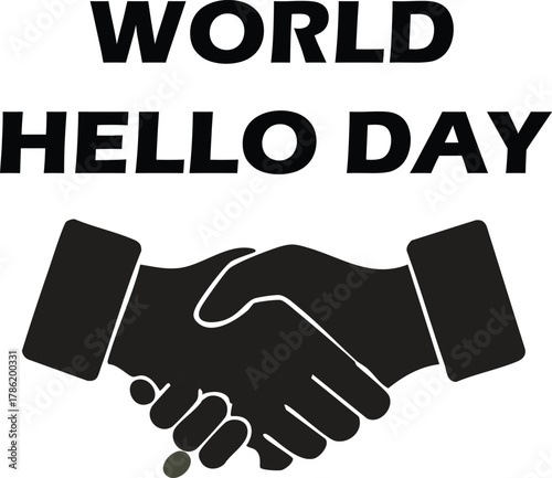 World Hello Day illustration featuring handshake symbol for global communication and greeting