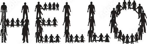 Silhouette People Forming Hello Word A Symbol of Unity and Togetherness in Society
