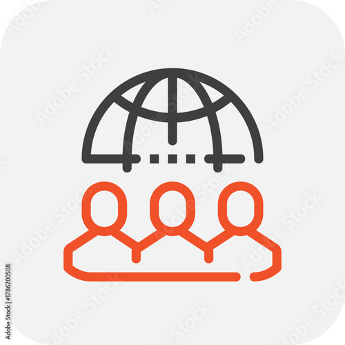 Modern remote team flat line vector illustration icon design concept. Icon for mobile and web graphics. Flat symbol, logo creative concept. Simple and clean flat pictogram