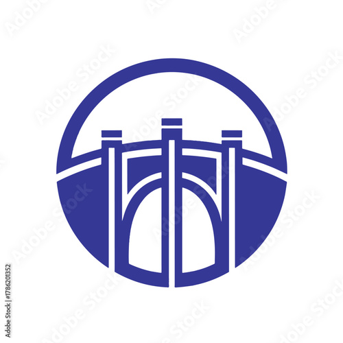 Blue abstract bridge structure within a circle architecture building