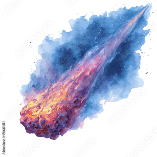 Meteor in watercolor style, vector illustration, isolated on white background.