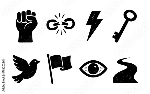 Bold icons of freedom and power in black silhouette style