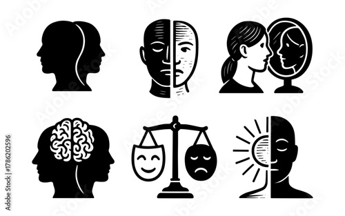 Abstract black and white mental health concepts and human emotions design