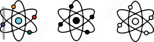 three atom liner icons set vector design science sign symbol logo image 