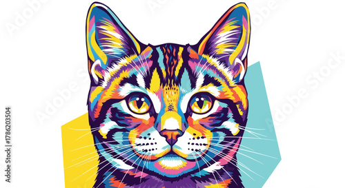 Eye-catching colorful cat portrait brings modern artistic flair to any project effortlessly