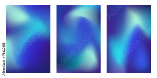 Three vertical, abstract mesh gradient backgrounds with aurora light color