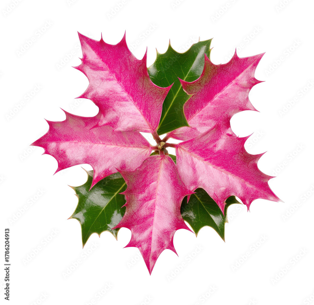 Fototapeta premium PNG Vibrant pink holly leaves arrangement.