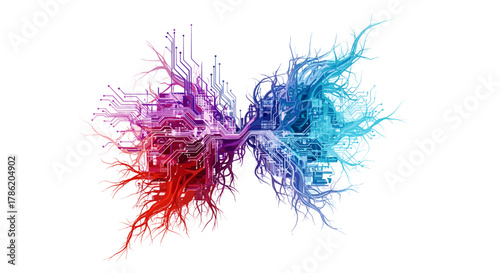 Abstract Digital Tree of Life Circuitry Growing Represents Connection and Innovation